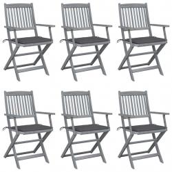 Chaises pliables d'extérieur lot de 6 et coussins Bois d'acacia