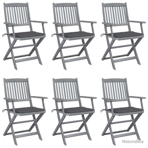 Chaises pliables d'extrieur lot de 6 et coussins Bois d'acacia