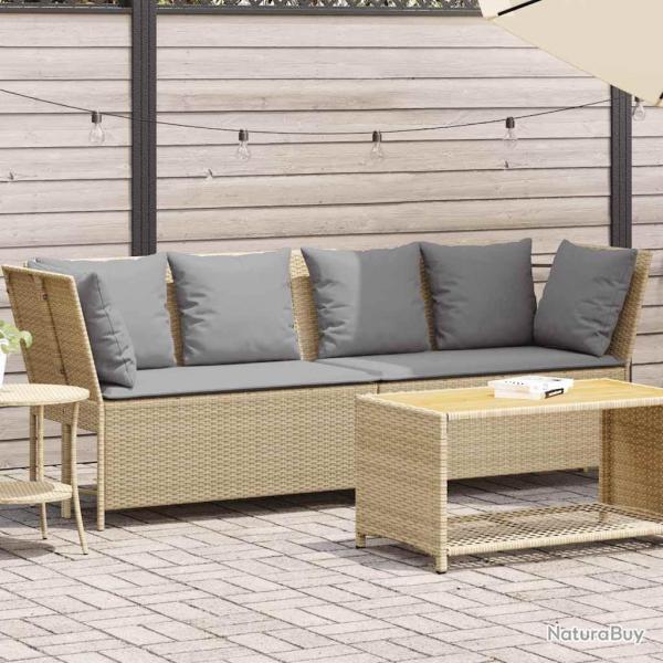 Canap de jardin avec coussins beige rsine tresse