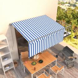 Auvent rétractable manuel avec store 3,5x2,5 m Bleu et blanc