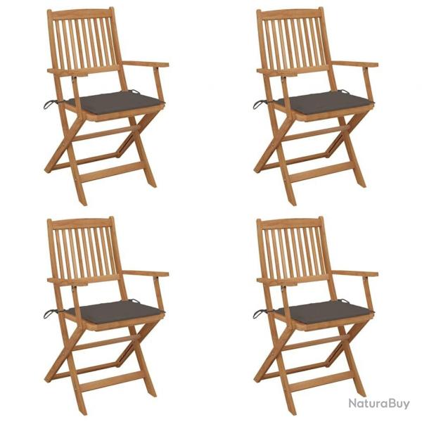 Chaises pliables de jardin lot de 4 avec coussins Bois d'acacia
