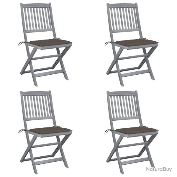 Chaises pliables d'extrieur lot de 4 et coussins Bois d'acacia