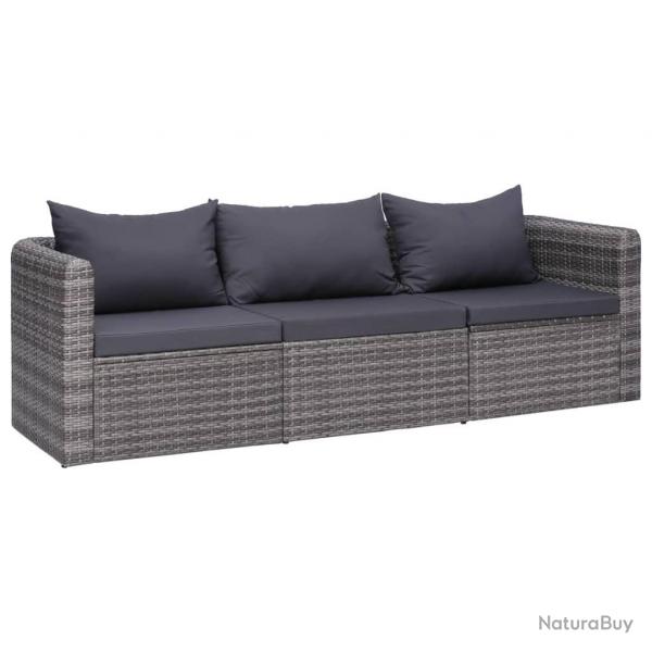 Meuble de jardin 3 pcs avec coussins Gris Rsine tresse