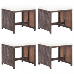 Tabourets de jardin lot de 4 et coussins Résine tressée Marron