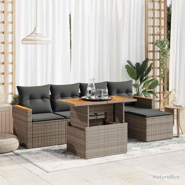 Salon de jardin avec coussins 6 pcs gris rsine tresse acacia