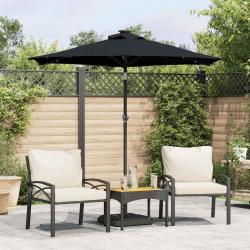 Parasol de jardin avec LED mât en acier noir 225x225x212 cm