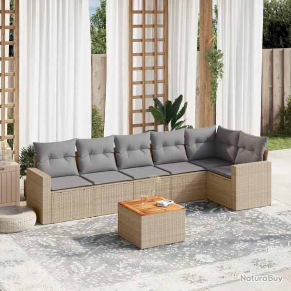 Salon de jardin avec coussins 7 pcs beige rsine tresse