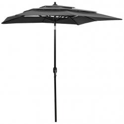 Parasol de jardin à 3 niveaux avec mât en aluminium anthracite
