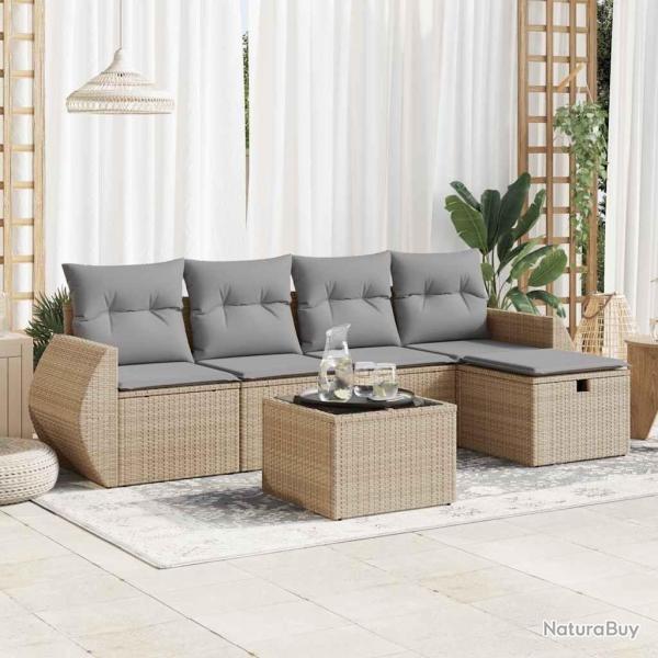 Salon de jardin avec coussins 6 pcs beige rsine tresse