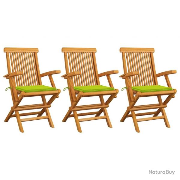 Chaises de jardin avec coussins vert vif lot de 3 Bois de teck