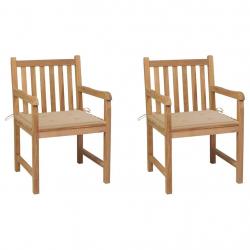 Chaises de jardin lot de 2 et coussins beige Bois teck massif