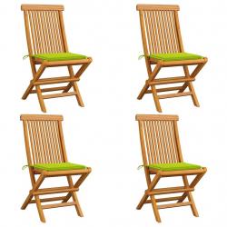 Chaises de jardin avec coussins vert vif lot de 4 Bois de teck