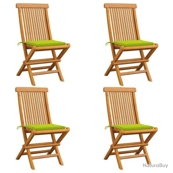 Chaises de jardin avec coussins vert vif lot de 4 Bois de teck