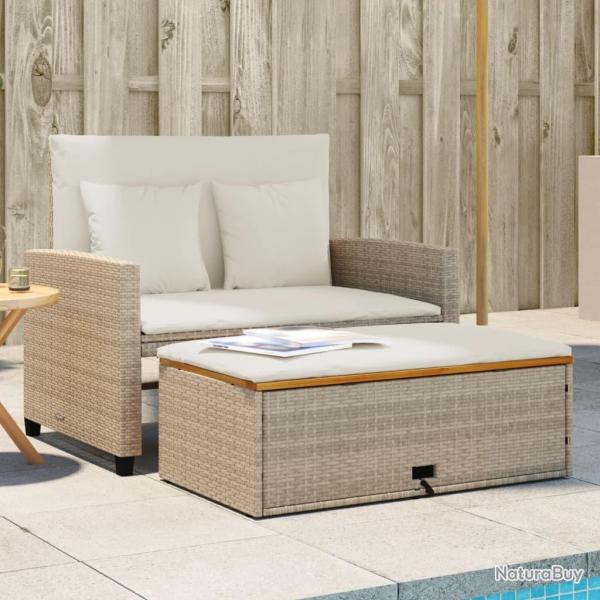 Canap de jardin 2 places coussins beige rsine tresse&acacia