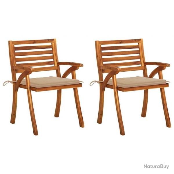 Chaises  manger de jardin avec coussins lot de 2 Acacia massif