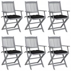 Chaises pliables d'extérieur lot de 6 et coussins Bois d'acacia