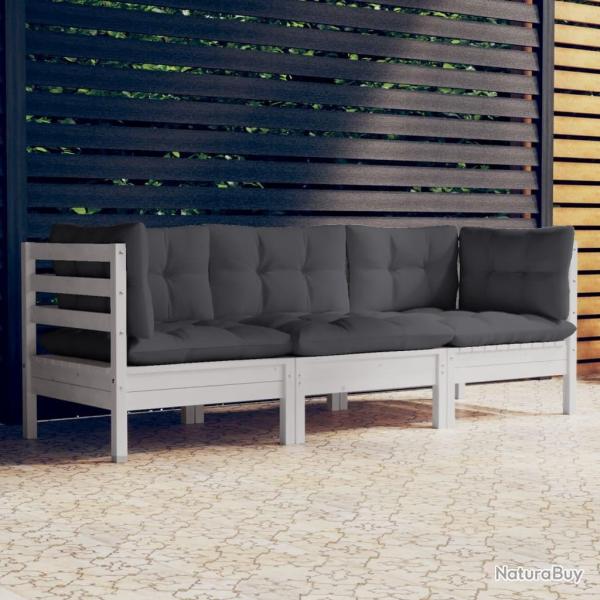 Canap 3 places de jardin avec coussins anthracite Bois de pin