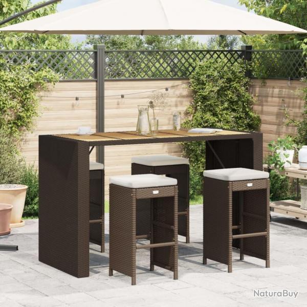 Tabourets de bar jardin coussins lot de 4 marron rsine tresse