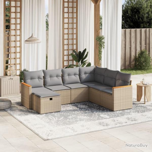 Salon de jardin avec coussins 7pcs mlange beige rsine tresse