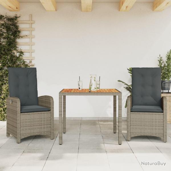 Ensemble  manger de jardin 3 pcs coussins gris rsine tresse