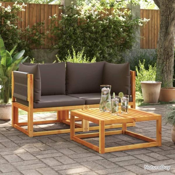 Canaps d'angle de jardin et coussins 2pcs bois massif d'acacia