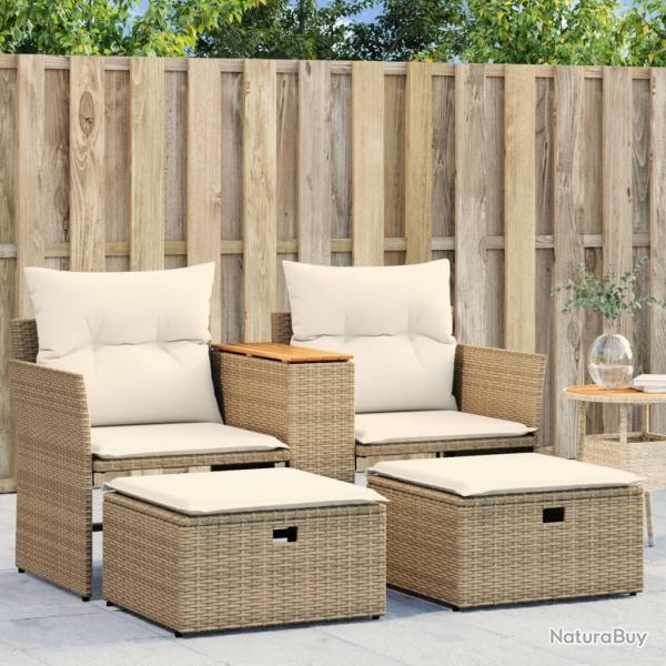Canap de jardin 2 places avec tabourets beige rsine tresse