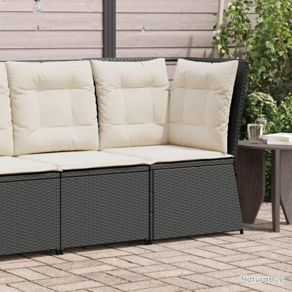 Canap d'angle de jardin avec coussins noir rsine tresse