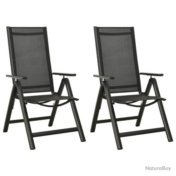 Chaises pliables de jardin lot de 2 Textilne et aluminium Noir