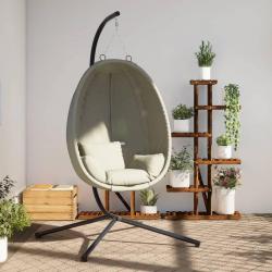 Chaise suspendue en forme d'oeuf et support beige tissu et acier