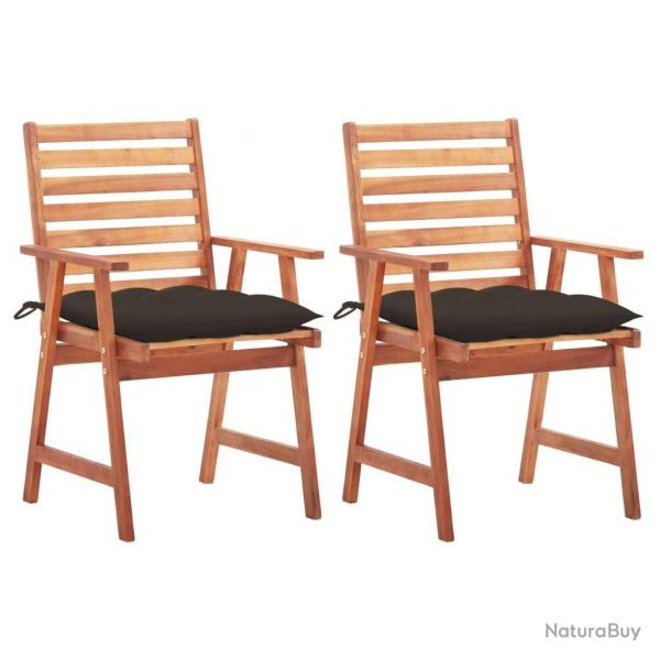 Chaises  manger d'extrieur lot de 2 et coussins Acacia massif