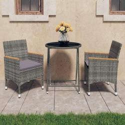Ensemble de bistro 3 pcs Résine tressée et verre trempé Gris