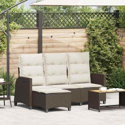 Canapé de jardin inclinable coussins forme L marron polyrotin