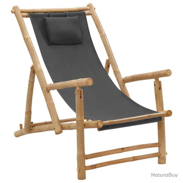 Chaise de terrasse Bambou et toile Gris fonc