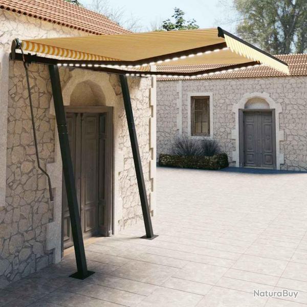 Auvent manuel rtractable avec LED 3x2,5 m Jaune et blanc