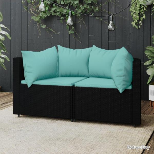 Canaps d'angle de jardin et coussins 2pcs Noir Rsine tresse