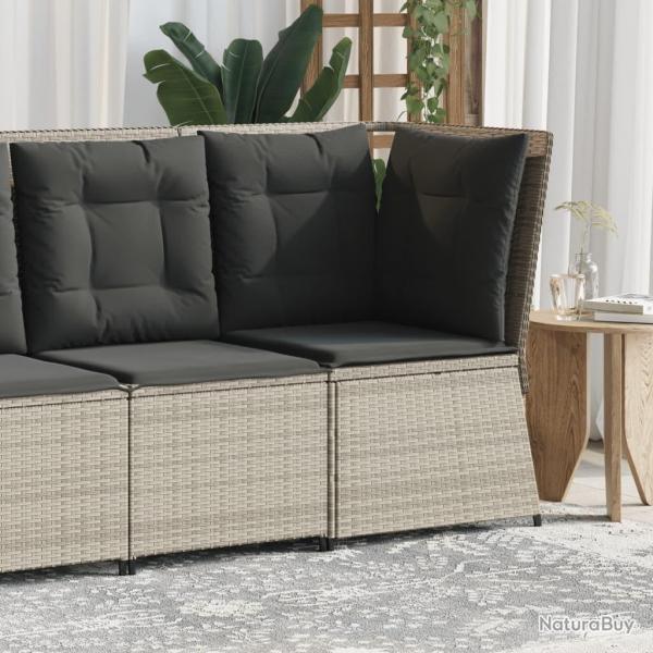 Canap d'angle de jardin et coussins gris clair rsine tresse
