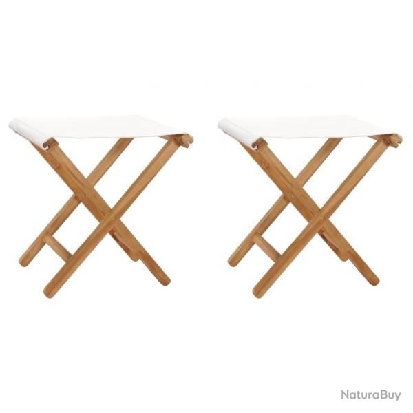 Chaises pliables lot de 2 Bois teck solide et tissu Blanc crme