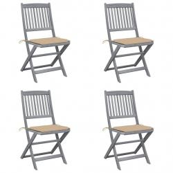 Chaises pliables d'extérieur lot de 4 et coussins Bois d'acacia