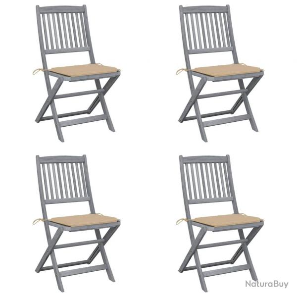 Chaises pliables d'extrieur lot de 4 et coussins Bois d'acacia