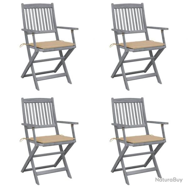 Chaises pliables d'extrieur lot de 4 et coussins Bois d'acacia
