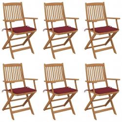 Chaises pliables de jardin lot de 6 avec coussins Bois d'acacia