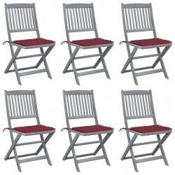 Chaises pliables d'extérieur lot de 6 et coussins Bois d'acacia