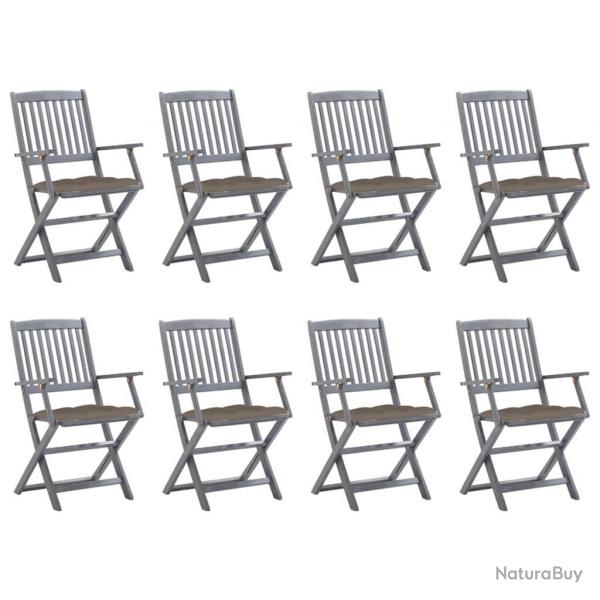 Chaises pliables d'extrieur lot de 8 et coussins Bois d'acacia