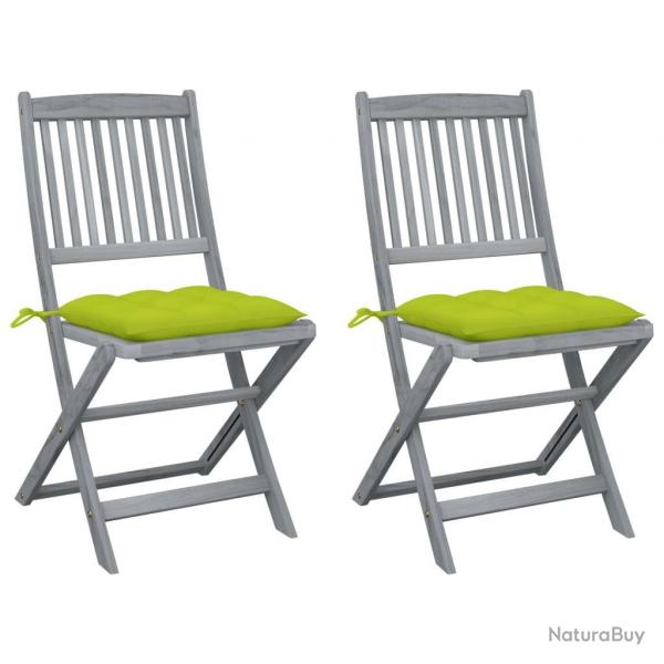Chaises pliables d'extrieur lot de 2 et coussins Bois d'acacia