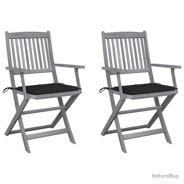 Chaises pliables d'extrieur lot de 2 et coussins Bois d'acacia
