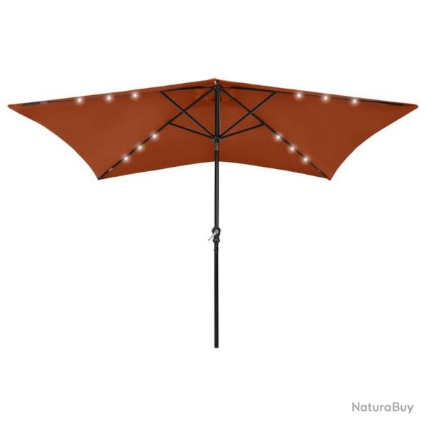 Parasol de jardin avec LED et mt en acier terre cuite 2x3 m