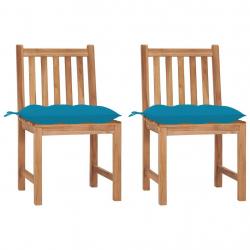 Chaises de jardin lot de 2 avec coussins Bois de teck massif