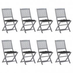 Chaises pliables d'extérieur lot de 8 et coussins Bois d'acacia