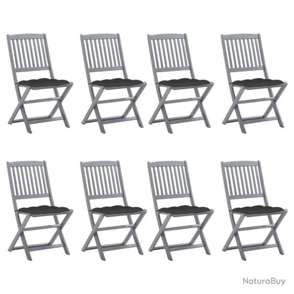 Chaises pliables d'extrieur lot de 8 et coussins Bois d'acacia