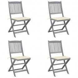 Chaises pliables d'extérieur lot de 4 et coussins Bois d'acacia